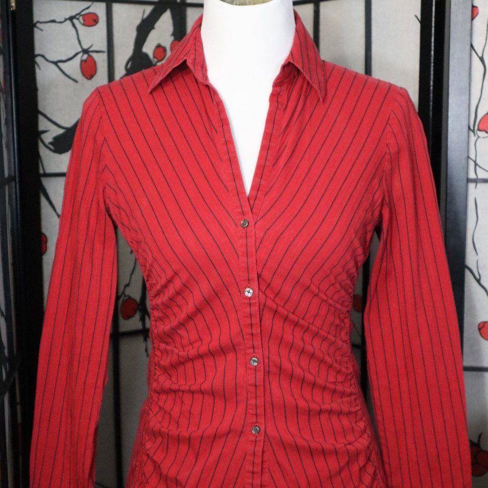 Express Design Studio Long Sleeve Red with Black, White and Silver Pinstripe Dre